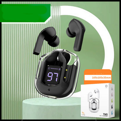 New Mini Transparent Wireless Bluetooth Headset Digital Display ENC Noise Reduction True Wireless Sports Music - iztia