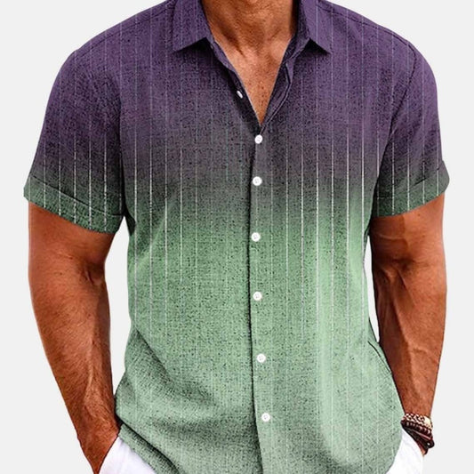 Bamboo Linen Men's Shirt Men's Printed Casual Short-sleeved Shirt Lapel - iztia