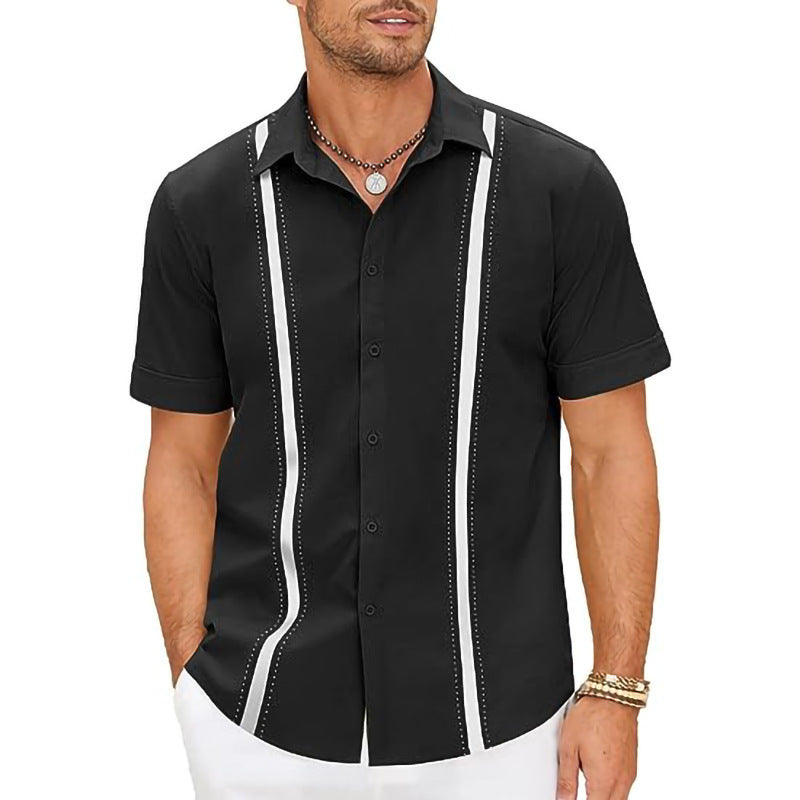 Men's Lapel Color Matching Short Sleeve Shirt - iztia