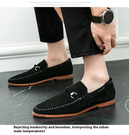 Punching Breathable Slip On Leather Shoes British - iztia