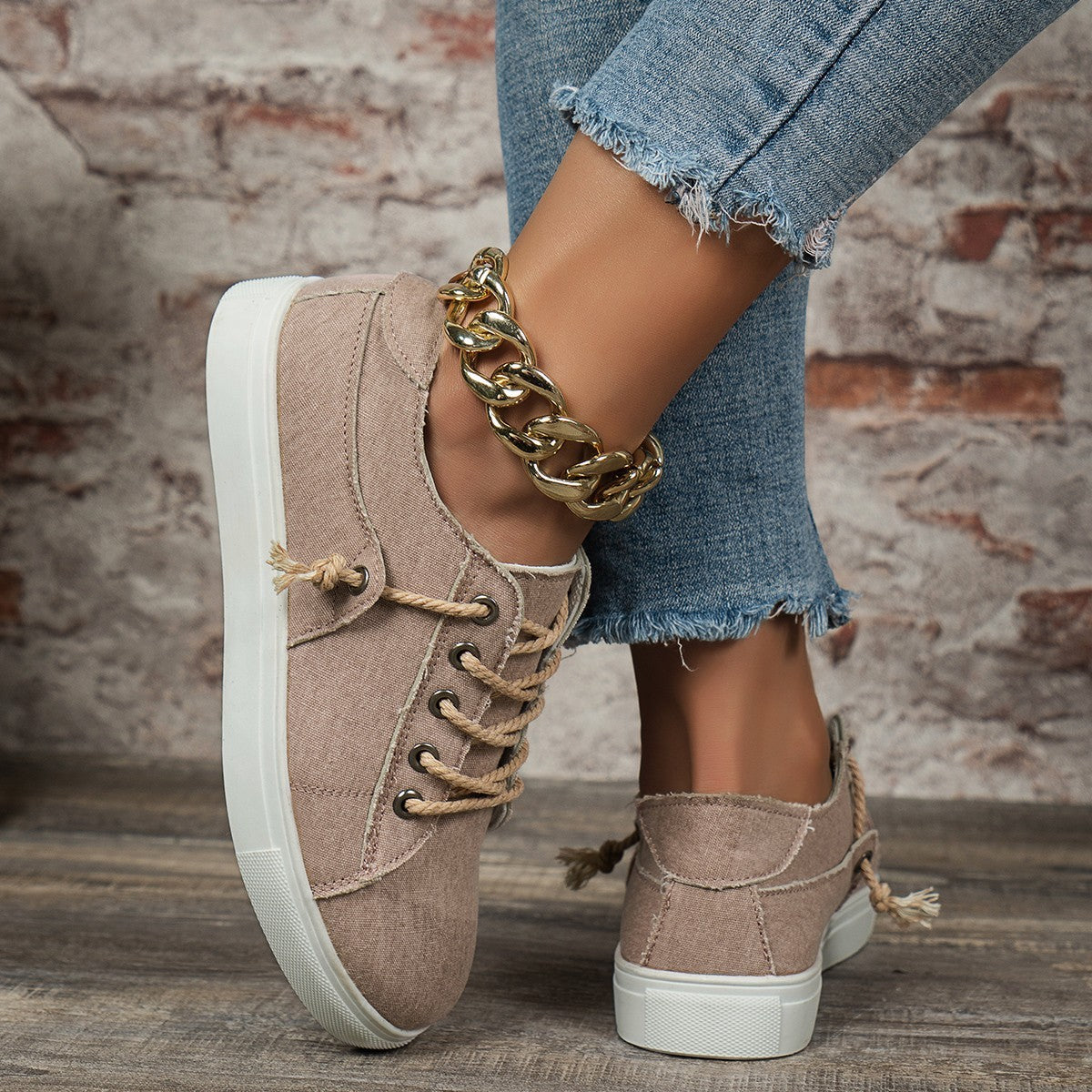 Denim Low-top Lace-up Sports Casual Shoes - iztia