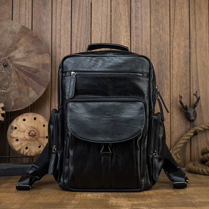 Casual Cowhide Large Capacity Backpack Men's Dermal Leather Men's Backpack Schoolbag Fashion - iztia