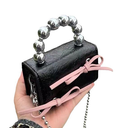 Textured Cute Bow Mini Chain Handbag - iztia