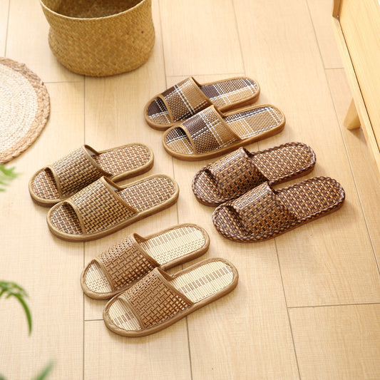 Soft Bottom Couple Straw Mat Slippers - iztia