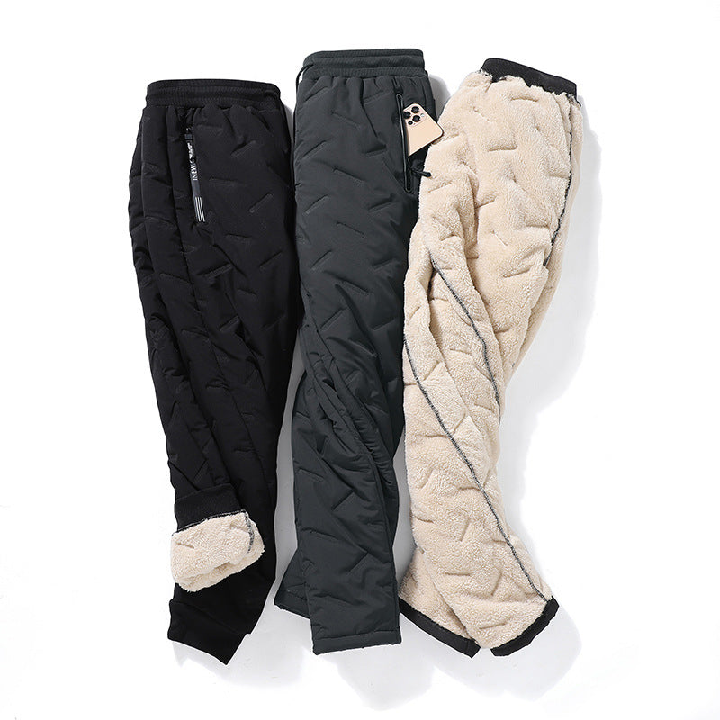 Men's Trousers Winter Velvet Thickening Loose Fleece Pants With Zip Pocket Large Size Windproof Warm Jogging Pants - iztia