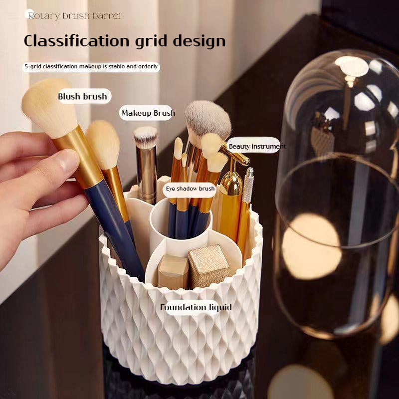 360 Rotating Large Capacity Transparent Makeup Brush Storage Pen Holder Acrylic Dust With Lid Desktop Cosmetic Storage Box - iztia