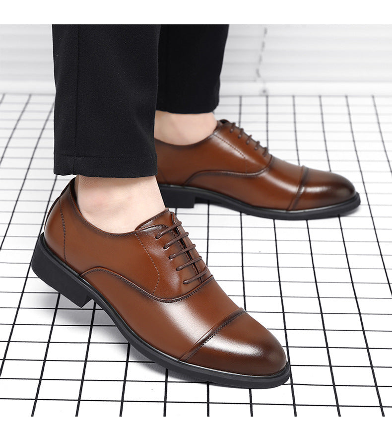 Leather Shoes Men's Height Increasing Insole Pointed Toe Wedding Shoes - iztia