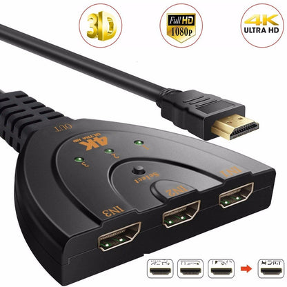 3 Port 4K HDMI 2.0 Cable Auto Splitter Switcher 3x1 Adapter HUB 3D 3 To 4K 2K 3D Mini 3 Port HDMI-compatible - iztia