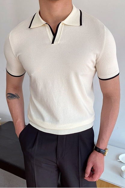 Men's Elbow-sleeved Top Fashion Polo Collar Casual T-shirt - iztia