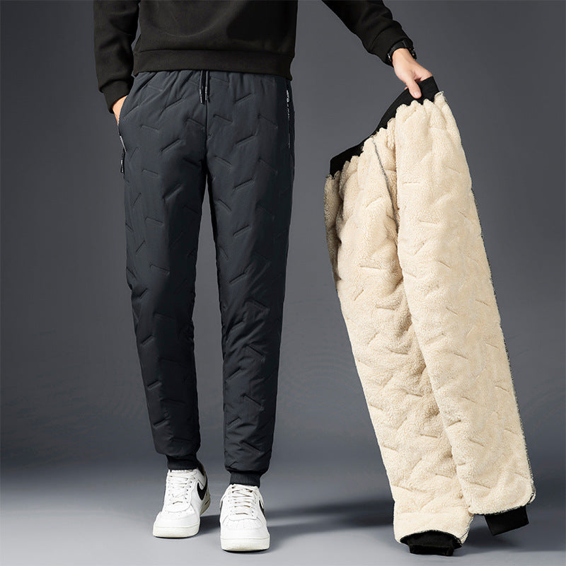 Men's Trousers Winter Velvet Thickening Loose Fleece Pants With Zip Pocket Large Size Windproof Warm Jogging Pants - iztia