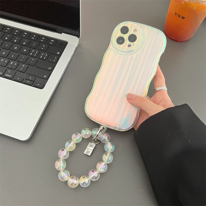 Laser Wave Silicone Phone Case Gradient Laser Stripes Bracelet Case For IPhone 14 13 12 11 Pro Max Plus Bead Chain - iztia