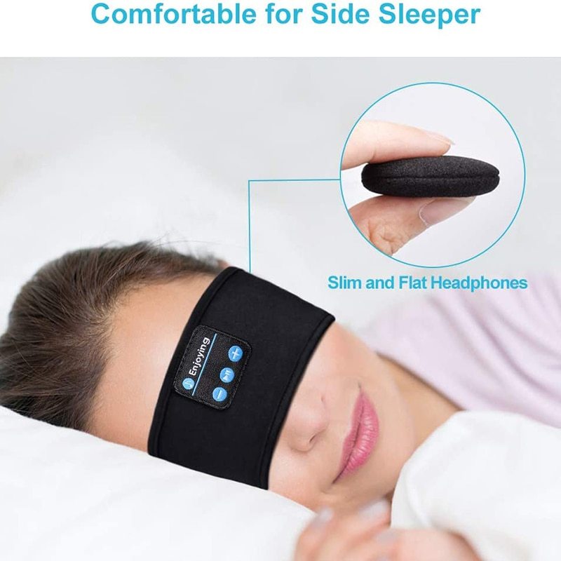 Wireless Bluetooth Sleeping Headphones Headband Thin Soft Elastic Comfortable Music Ear Phones Eye Mask For Side Sleeper Sports - iztia