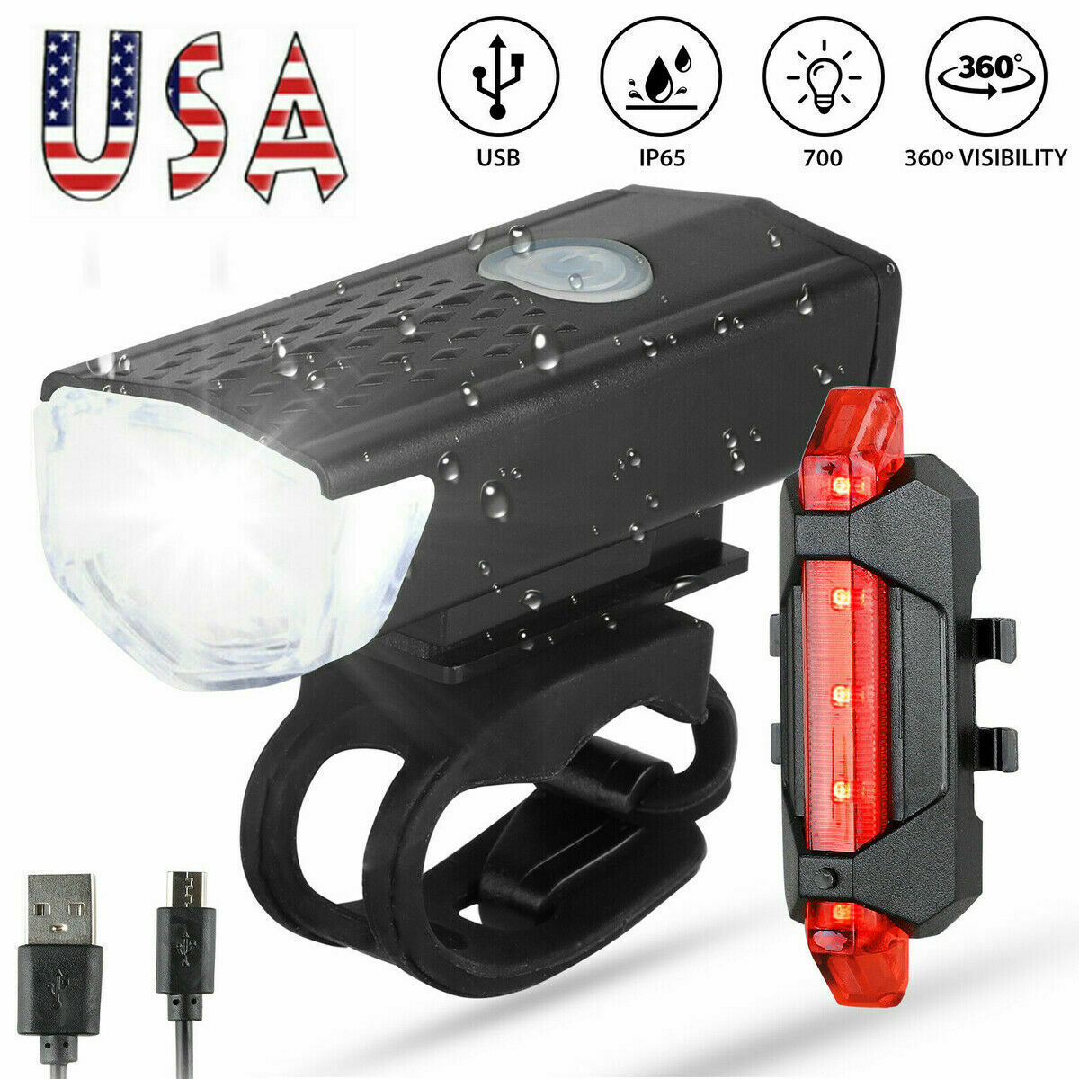 USB Rechargeable LED Bicycle Headlight Bike Head Light Cycling Rear Front Lamp Bike Light Rainproof USB Rechargeable LED bicycle Light - iztia