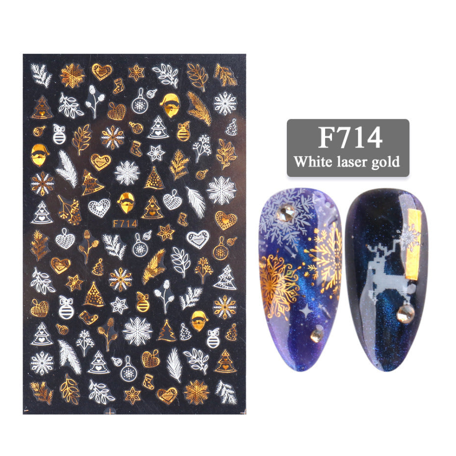 New Nail Stickers 3D Christmas Series Two-color Golden Laser Snowflake Thin Stickers Nail Art Design Nail Art Stickers - iztia