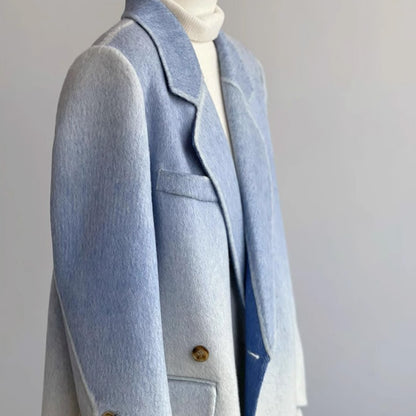 Double-faced Woolen Goods Shoulder Elegant Blue Gradient White Coat Coat - iztia