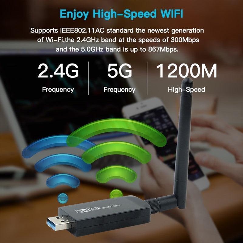 High-Speed Wireless Bluetooth Network Card USB 3.0 - W97L-5DB: Bluetooth 4.1, WEP/WPA/WPA2 Security, Compatible with Windows, Linux, Android - iztia