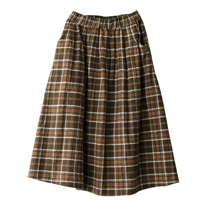 Ancient Coffee Clothing Artistic Brushed Plaid Skirt Retro Loose A- Line - iztia