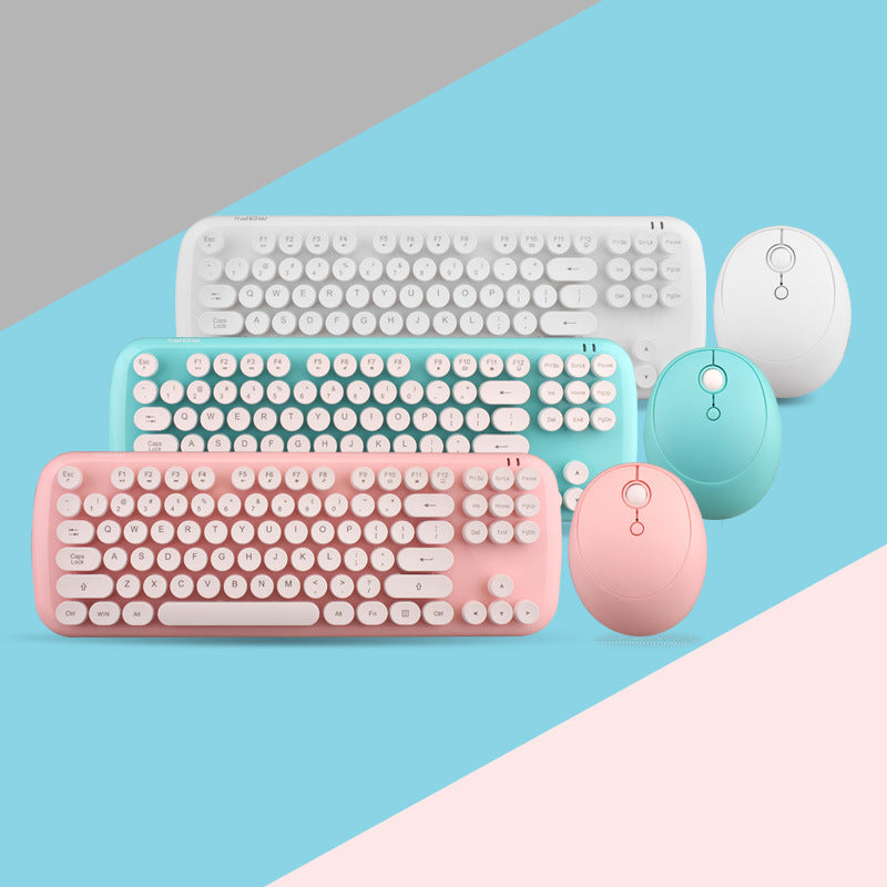 Wireless Keyboard And Mouse Set Girls Color Retro - iztia