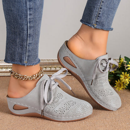 Summer Baotou Lace-up Slippers Outdoor Hollow Out Wedges Slippers For Women Sports Shoes - iztia