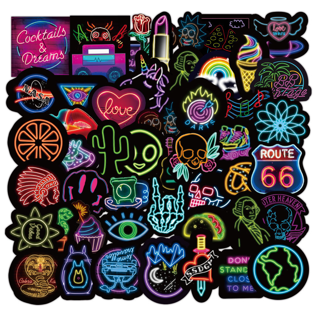 50 Neon Graffiti Stickers Decorative Waterproof Stickers - iztia