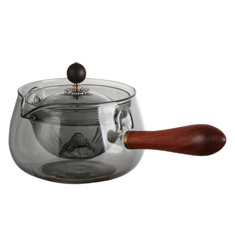 Semi-automatic Rotary Heat-resistant Glass Teapot Lazy Tea Making With Infuser And Wooden Handle Office Home Accessories Kitchen Gadgets - iztia