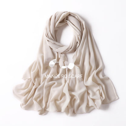 Pure Color Pearl Chiffon Scarf Headcloth Veil Chiffon Scarf - iztia