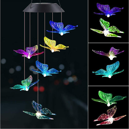 Outdoor Solar Wind Chime Lamp Hummingbird Butterfly Ball Wind Chime Garden Decoration - iztia