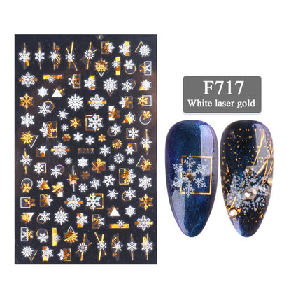 New Nail Stickers 3D Christmas Series Two-color Golden Laser Snowflake Thin Stickers Nail Art Design Nail Art Stickers - iztia