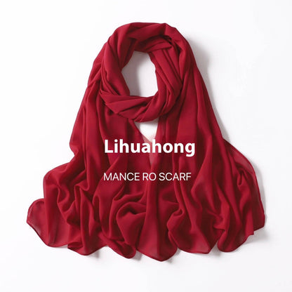 Pure Color Pearl Chiffon Scarf Headcloth Veil Chiffon Scarf - iztia