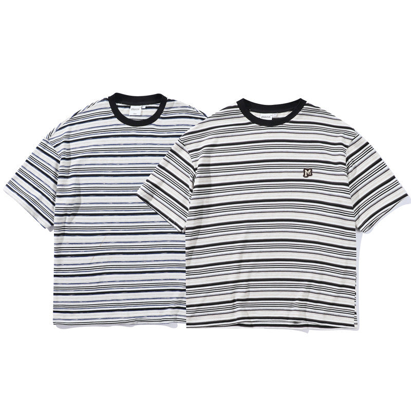 Men's Striped Loose Artistic Youth Fresh T-shirt - iztia