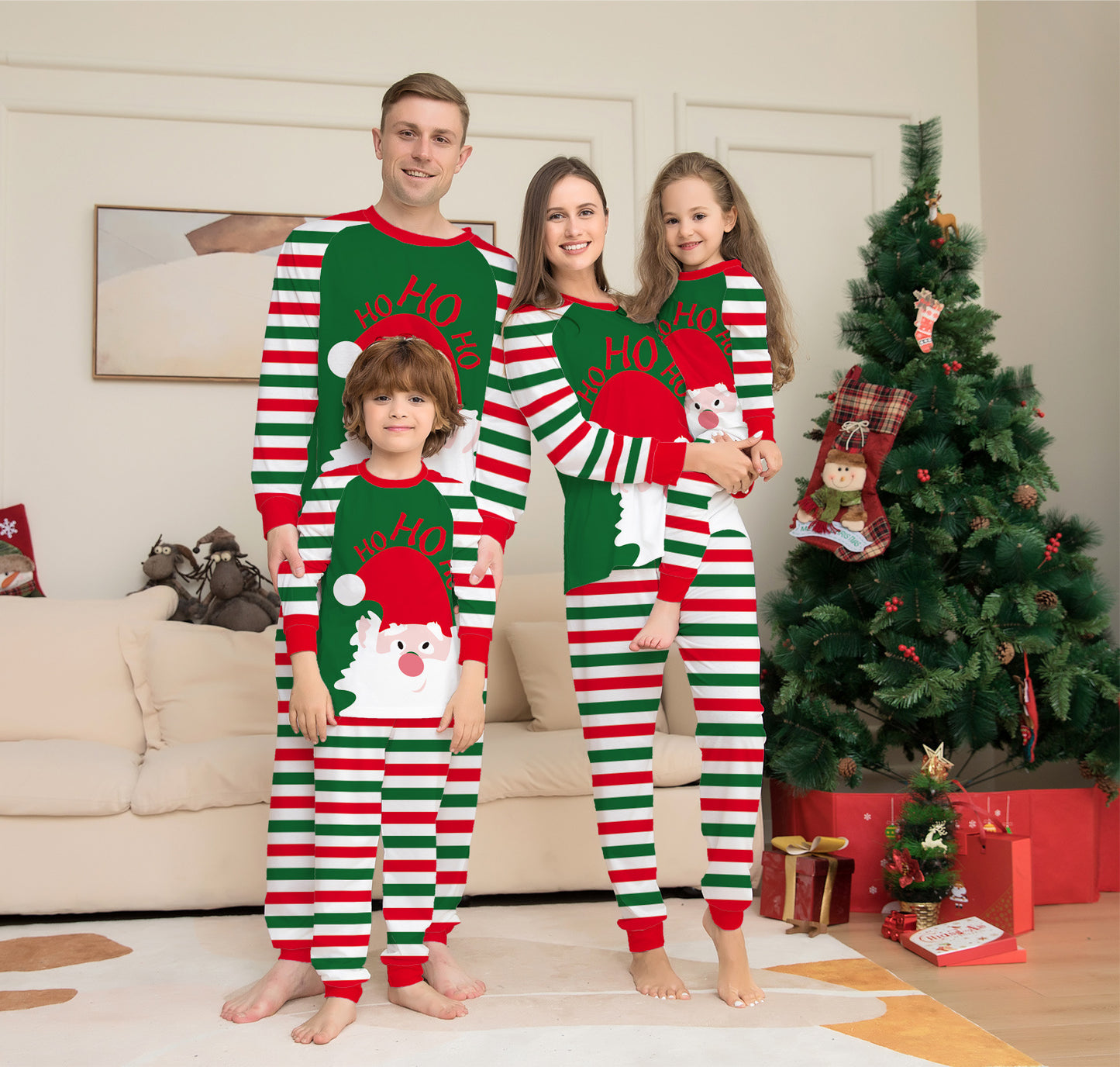 Family Christmas Pajamas Matching Sets Red Stripe Xmas Holiday Sleepwear Jammies Long Sleeve PJs Outfits - iztia