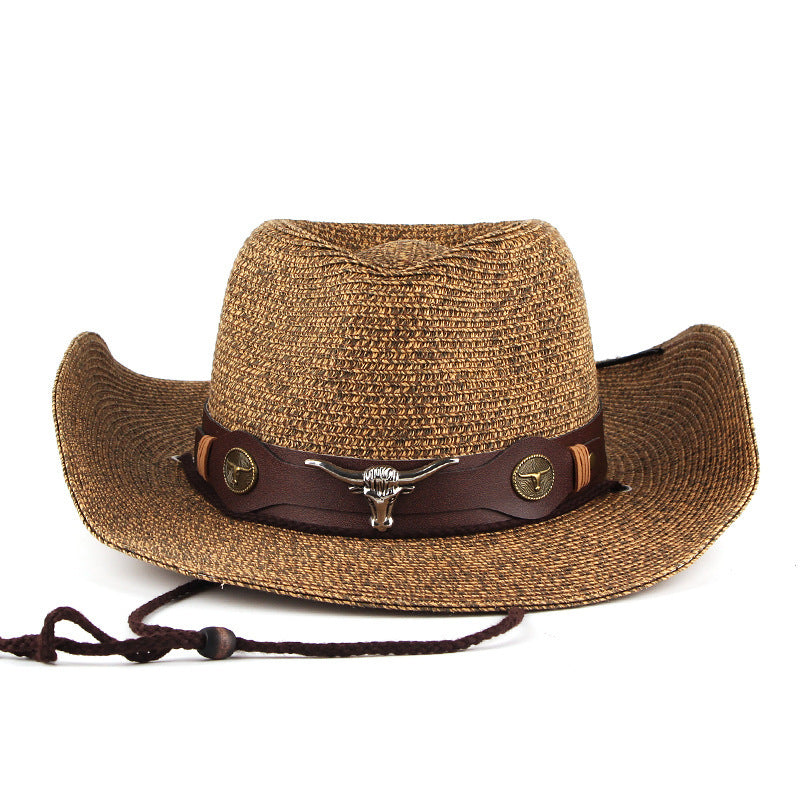 Outdoor Sunshade Western Denim Mixed Color Straw Hat - iztia