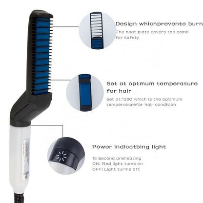 Hair Straightener Men Multifunctional Comb Curling Electric Brush Professional Hair Comb Brush Beard Straightener Hair Curler Fast Heating Styling Tools - iztia