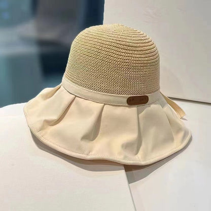 Bow Fisherman Hat Summer Straw Sunhat With Large Brim Anti-UV Sunshade And Face Protection Hat Outdoor - iztia