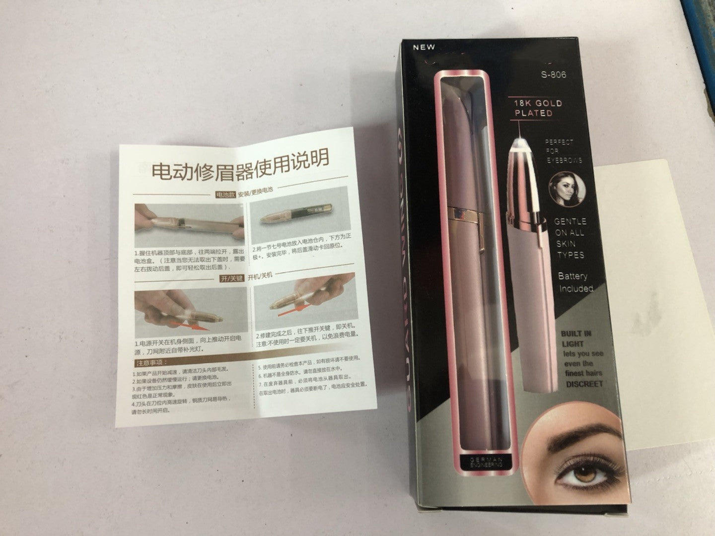 Mini Electric Eyebrow Trimmer Lipstick Brows Pen Hair Remover Painless Razor Epilator with LED Light - iztia