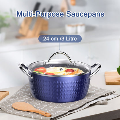 Casserole Dish, Induction Saucepan With Lid, 24cm 2.2L Stock Pots Non Stick Saucepan, Aluminum Ceramic Coating Cooking Pot Free, Suitable For All Hobs Types,  Amazon Banned - iztia