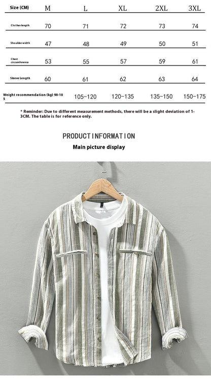 Fashion Striped Long Sleeves Shirt Men's Cotton And Linen - iztia