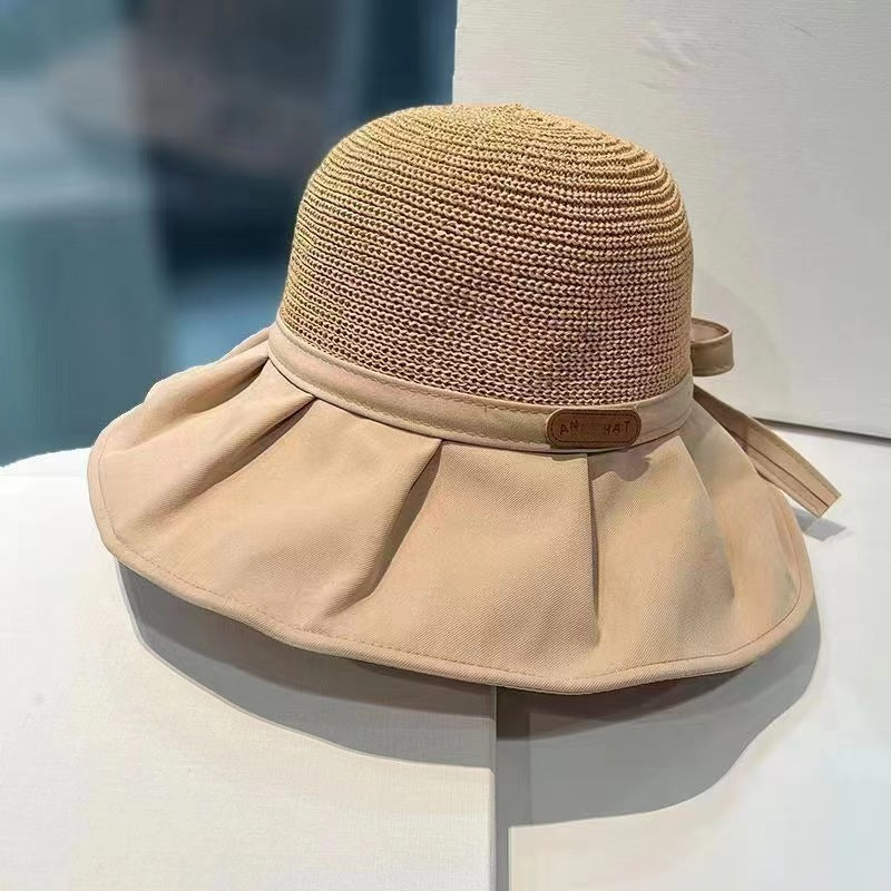 Bow Fisherman Hat Summer Straw Sunhat With Large Brim Anti-UV Sunshade And Face Protection Hat Outdoor - iztia