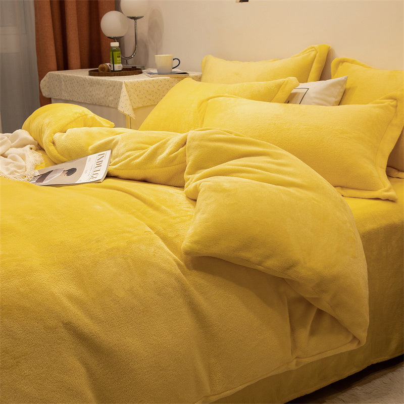 Four-piece Plush Double-sided Fleece Warm Yellow Duvet Cover - iztia