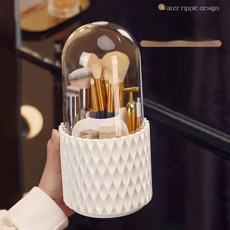 360 Rotating Large Capacity Transparent Makeup Brush Storage Pen Holder Acrylic Dust With Lid Desktop Cosmetic Storage Box - iztia