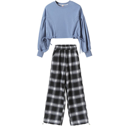 Girls' Suits Western Style Korean Children's Clothing Trendy Plaid Trousers Big Kids - iztia