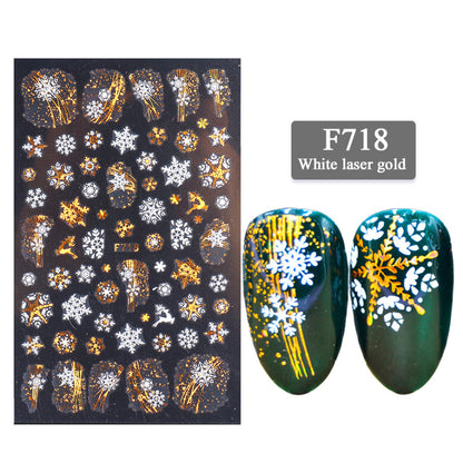 New Nail Stickers 3D Christmas Series Two-color Golden Laser Snowflake Thin Stickers Nail Art Design Nail Art Stickers - iztia