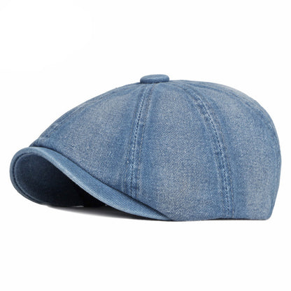 Spring And Autumn Washed Denim Octagonal Beret - iztia