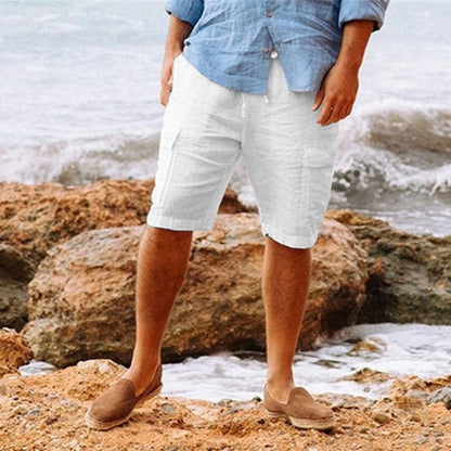 Men's Casual Vacation Beach Hawaiian Cotton Linen Multi-pocket Workwear Shorts - iztia