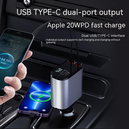 Metal Car Charger 100W Super Fast Charging Car Cigarette Lighter USB And TYPE-C Adapter - iztia