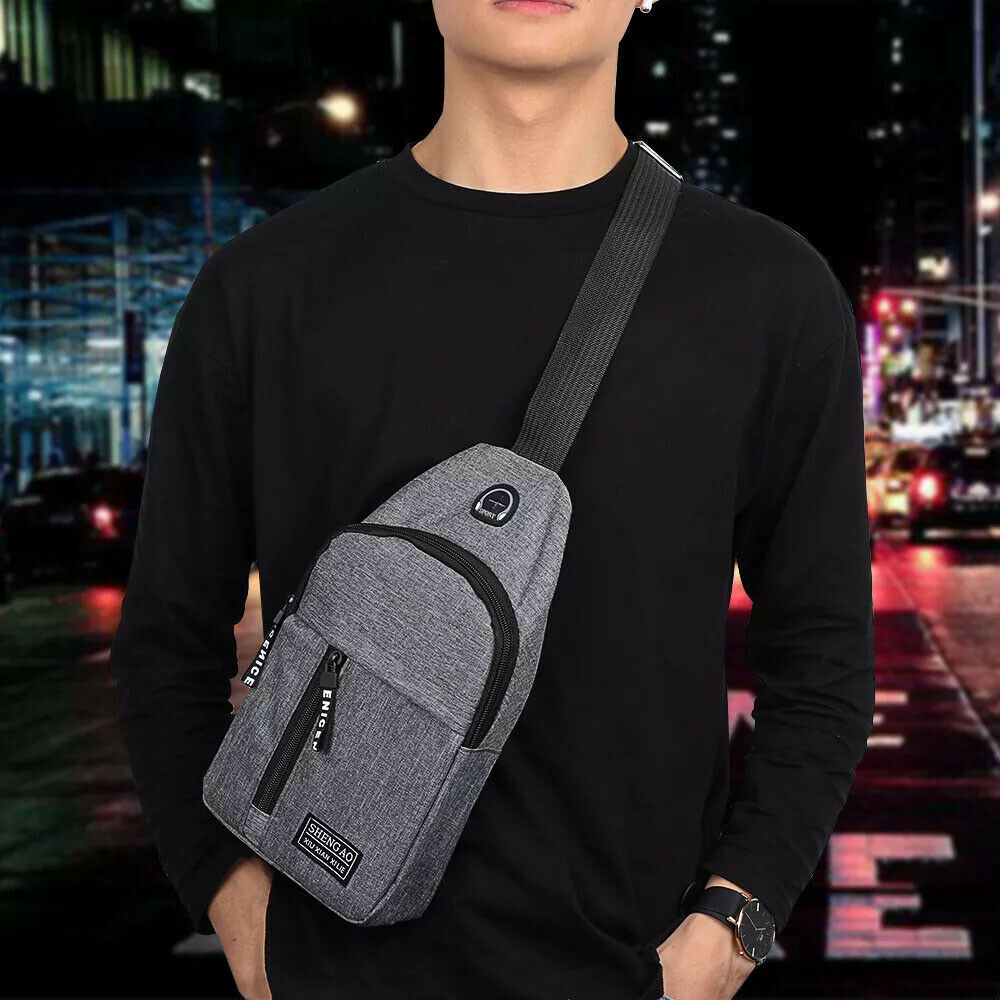 Mens Sling Bag Cross Body Handbag Chest Bag Shoulder Pack Sports Travel Backpack Black - iztia