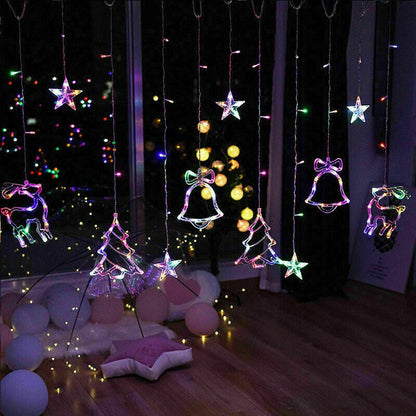 LED Fairy String Window Curtain Lights Star Christmas Xmas Party Home Indoor - iztia