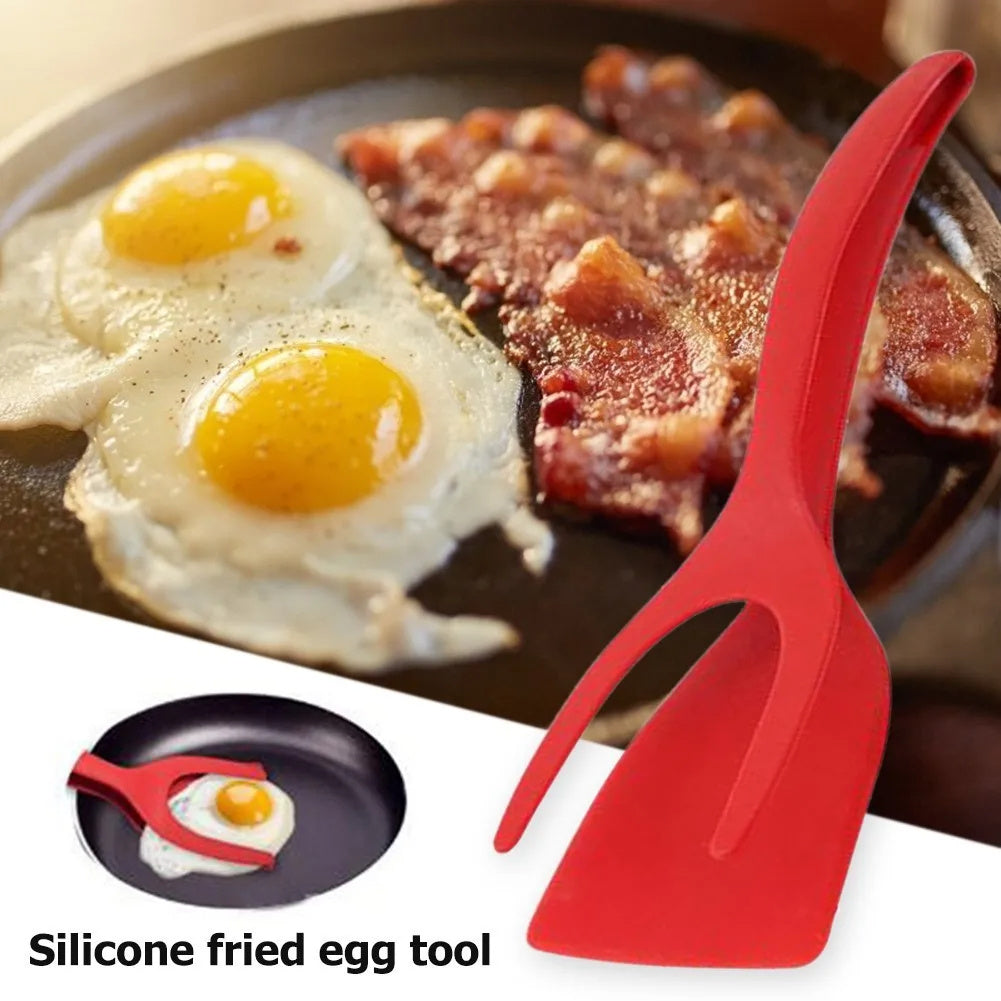 2 In 1 Grip And Flip Tongs Egg Spatula Tongs Clamp Pancake Fried Egg French Toast Omelet Overturned Kitchen Accessories - iztia