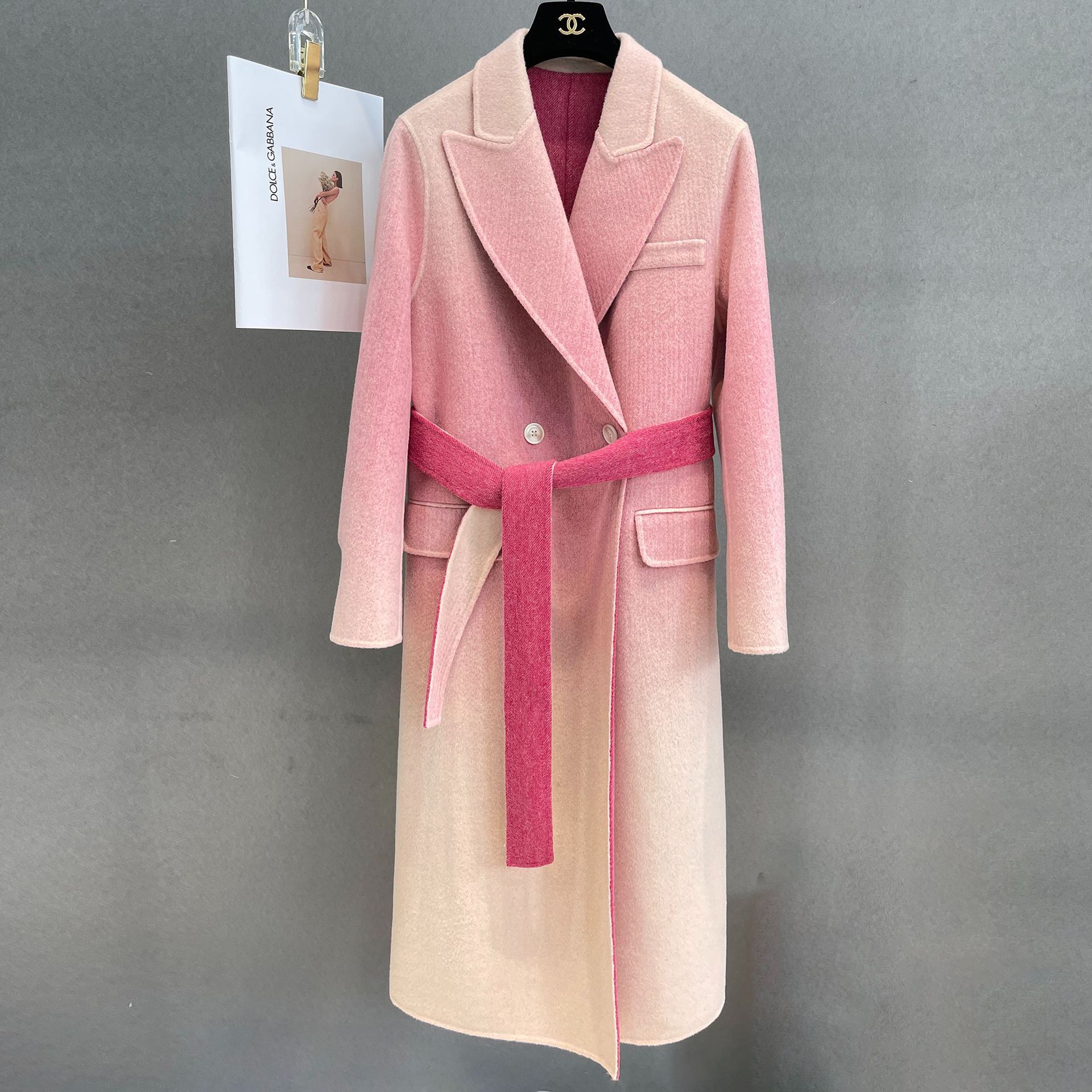 Fashion Gradient Color Belt Slim Slimming Soft And Comfortable Female Wool Overcoat - iztia