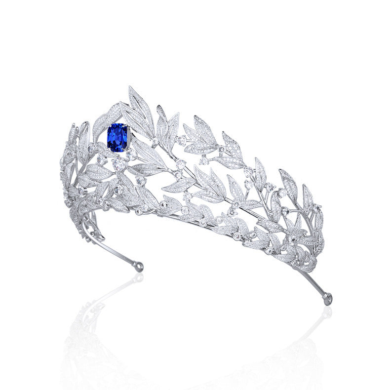 Sapphire Crown Copper Micro Inlay AAA Zircon Crown Wedding Headdress - iztia